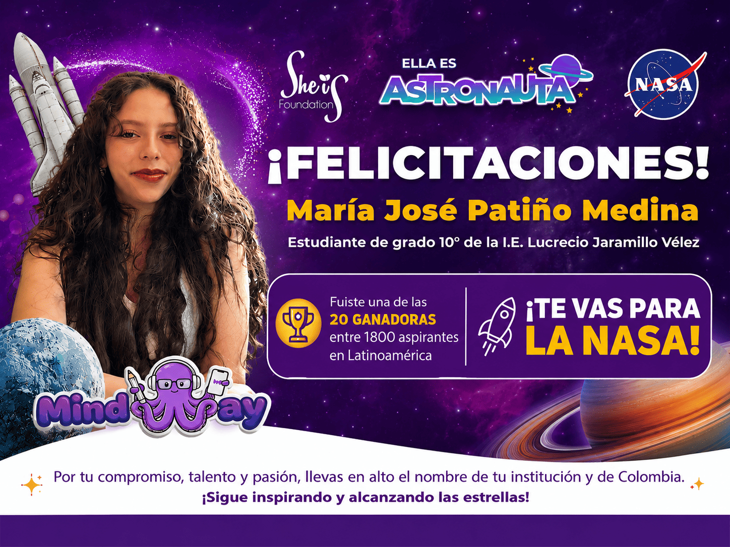 María José Patiño llevará el nombre del Lucrecio Jaramillo Vélez hasta la NASA